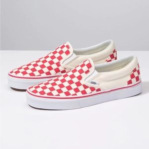 Vans Red and White checkered vans slip ons women’s size  8.5